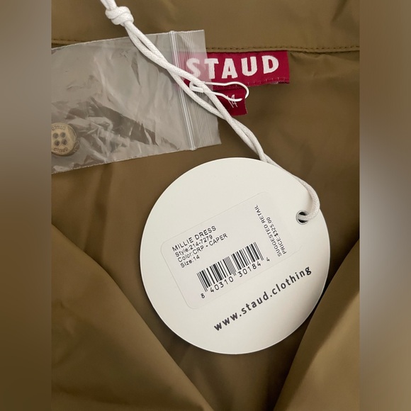 STAUD Millie Dress Green olive caper Maxi Dress with Cuffed Sleeves- size 14 - Picture 7 of 12